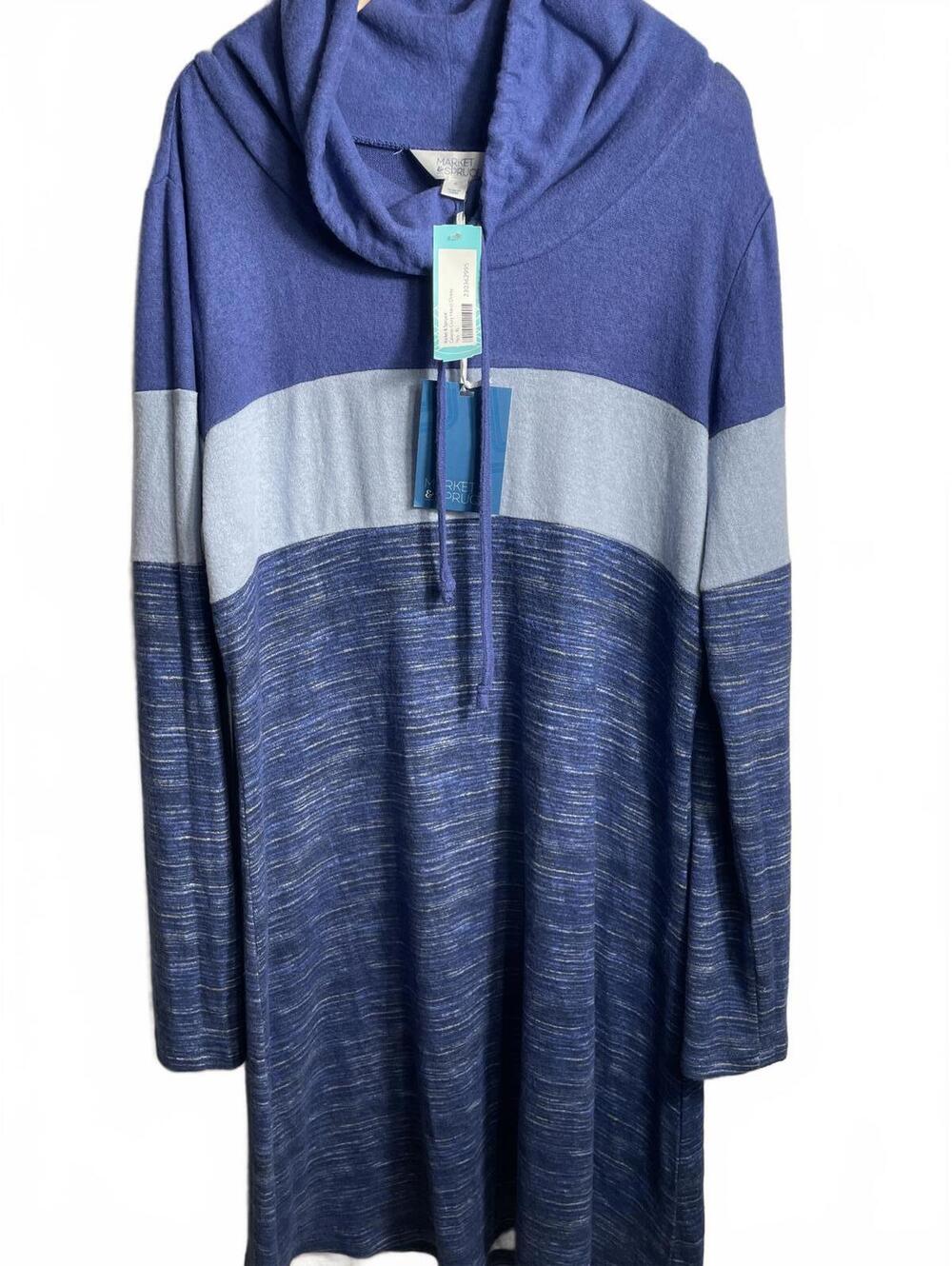 Market & Spruce Sweater Dress Women's Size XL Blue Cowl Neck Casual - Picture 2 of 13